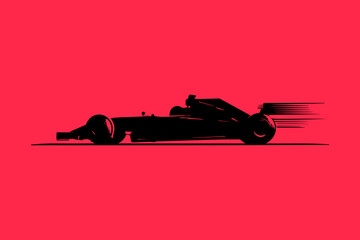 Sleek silhouette of racing car on vibrant red background conveys speed and power