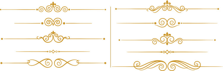 Luxury elegant gold divider collection. Ornamental decorative line borders set. Vintage style calligraphic flourish for wedding cards, invitations, menus and certificates. Filigree decorative vector  © topceptart