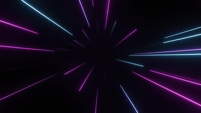 A neon light streaks through the dark space, creating a futuristic atmosphere with vibrant colors and dynamic motion visuals in a video format