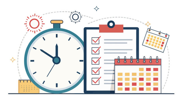 Time Management with Clock, Checklist, and Calendar