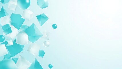 Abstract Teal and White Geometric 3d Shapes on Light Blue Background