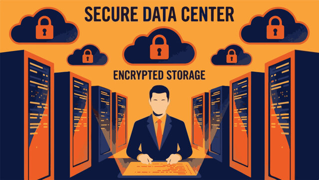 Secure data center with encrypted cloud storage managed by IT professional