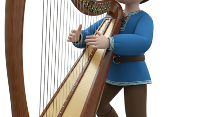 Cartoon Boy Playing Harp