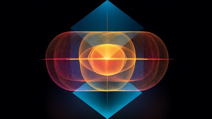 Modern geometric bank icon with vibrant orange sphere and blue diamond shape on black background symbolizing finance and technology fusion