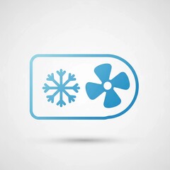 A blue air conditioner icon featuring a snowflake and fan on a white background, representing cooling and climate control. Ideal for use in HVAC and technology-related projects.