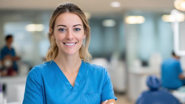 Smiling Healthcare: A portrait of a warm and approachable healthcare professional, radiating confidence and compassion, embodying dedication to patient care.