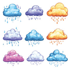 Colorful and Rainy Cloud Illustrations set , vector style simple color
