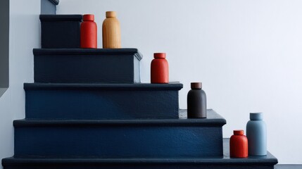 Colorful bottles on steep stairs