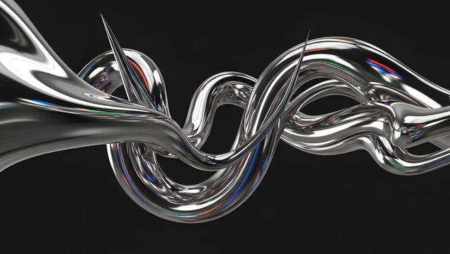 Abstract chrome waves on a black background create a striking visual effect
