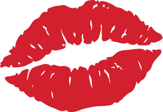Red Lipstick Kiss Mark Print Isolated on White Background. Sexy Female Lips Makeup Illustration.