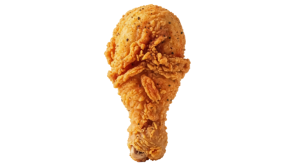 Crispy fried chicken drumstick isolated PNG on transparent background, delicious golden brown poultry for fast food and restaurant menus