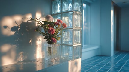 Flowers in a glass vase on a table
