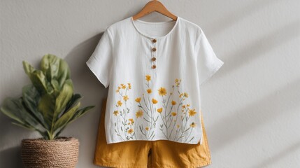 Cotton shirt and shorts on display