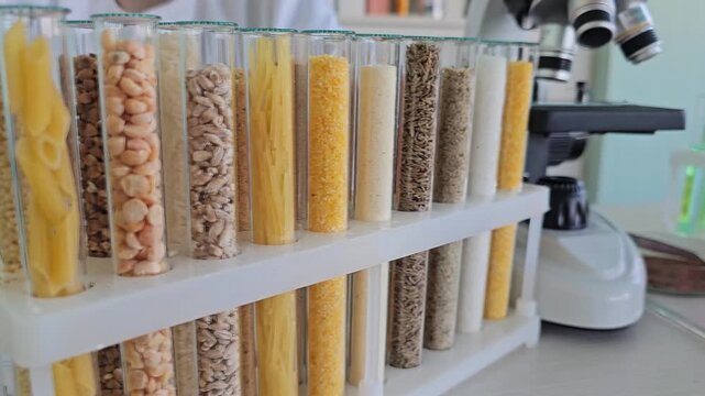 Exploring different types of grains and pasta in a laboratory setting