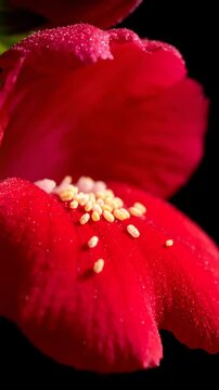 Vibrant Red Mimulus Flower Close-up Blossoming with Delicate Details on Black Background