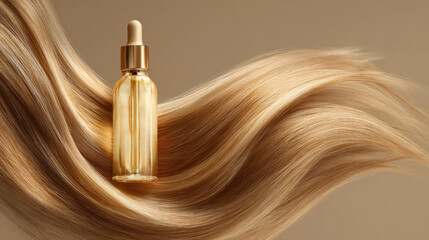 Golden hair oil with flowing hair