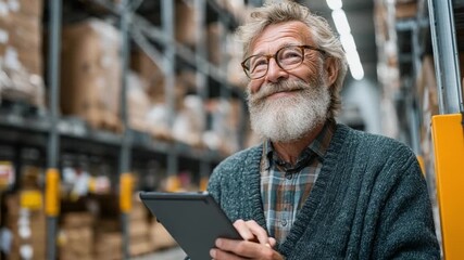 Senior Executive Observing Smart Logistics Center with Robots