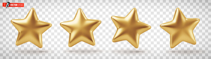 Vector realistic illustration of golden stars on a transparent background.