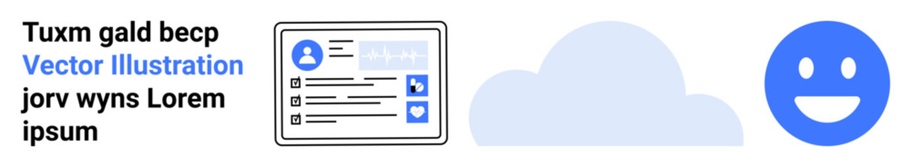 Fototapeta premium Data storage, digital identity, online security, user interface, cloud computing, technology. User profile, cloud and blue happy face. Data storage and digital identity ion