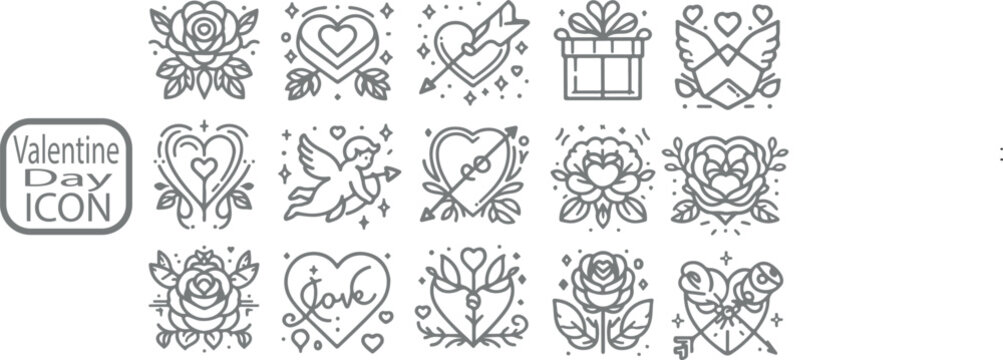 Valentine day icon set vector white background .
