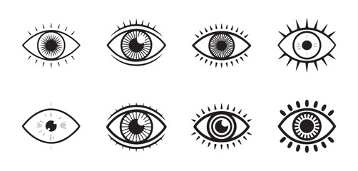 Detailed vector illustrations of human eyes with eyelashes showing texture and detailed iris