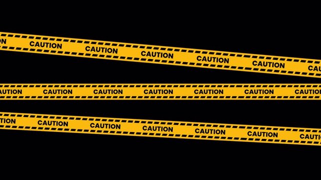 Caution tape warning stripes loop animation, transparent background with alpha channel, 4K resolution