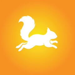 Naklejka premium White silhouette of a dynamic running squirrel against a vibrant orange background