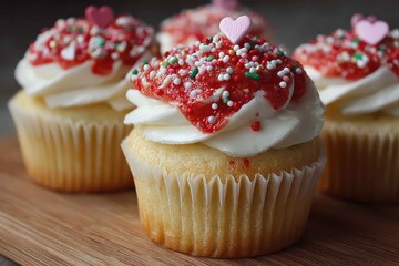 Valentines cupcakes with red icing and sprinkle