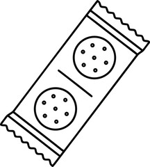 Cookie packet packaging line art vector illustration on transparent background