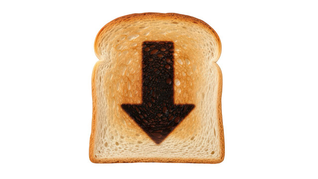 Toasted bread slice with downward arrow symbol on transparent background png (नीचे की ओर तीर वाला टोсто)