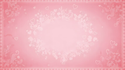 Romantic Pink Background with Floral Heart Wreath and Copy Space for Valentine's Day