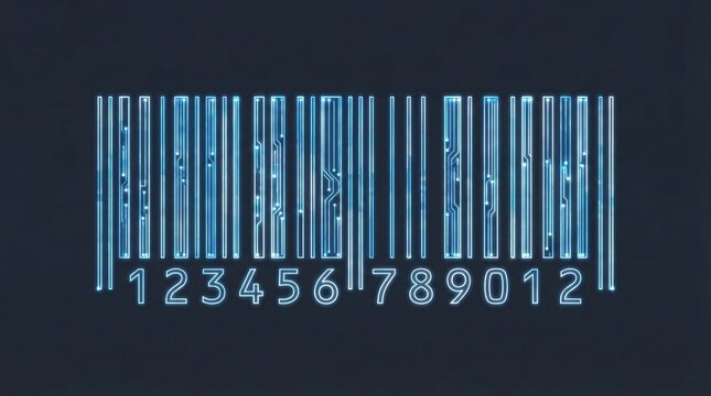 Futuristic glowing barcode with digital circuit lines,technology and inventory automation concept,retail scanning innovation,blue neon design - Powered by Adobe