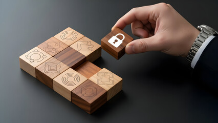 Hand Completing Jigsaw Puzzle with Lock Symbol