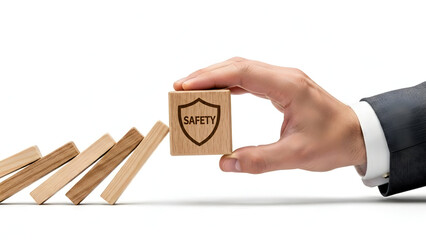 Hand Stopping Domino Effect with Safety Concept Block