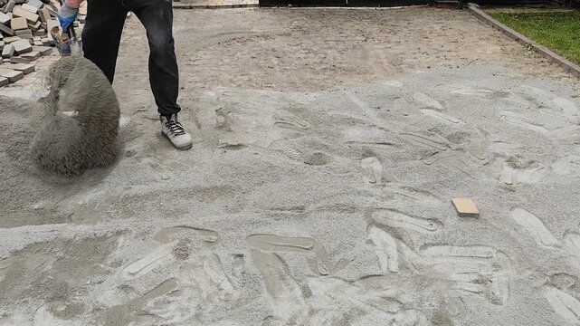 laying paving slabs
