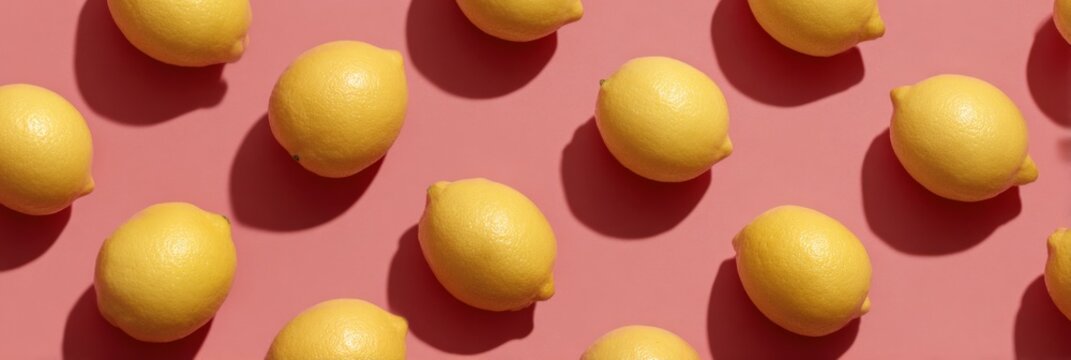 Fresh yellow lemons on pink background - vibrant citrus pattern - Powered by Adobe