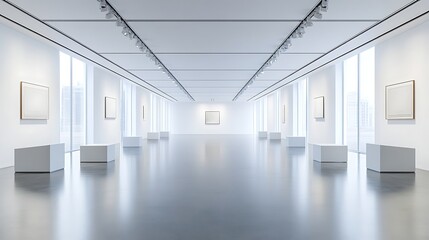 Obraz premium Modern art gallery interior with empty frames and minimalist design