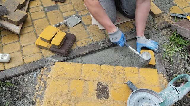 laying paving slabs