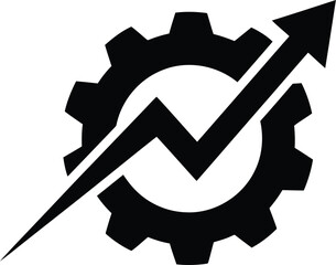 Fototapeta na wymiar Industrial growth gear with rising arrow and trend line vector graphic for business success and technical efficiency concept