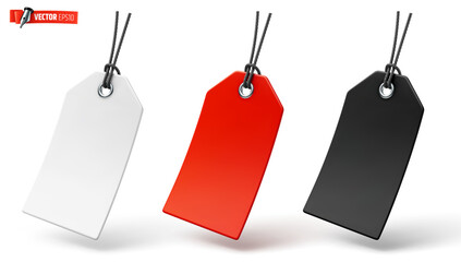 Vector realistic illustration of blank cardboard labels or tags on a white background.