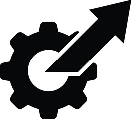 Fototapeta na wymiar Industrial gear with upward arrow representing business growth and technical efficiency optimization in professional context