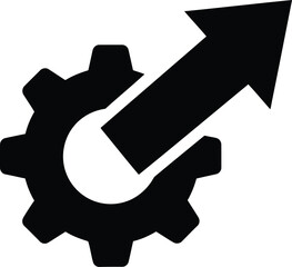 Fototapeta na wymiar Black gear icon with rising arrow symbol for business development or industrial progress on transparent background concept