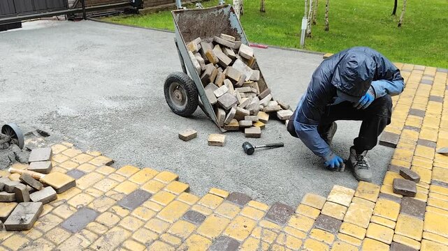 laying paving slabs