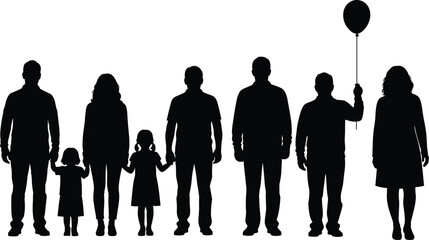 Black silhouettes of people standing in a line