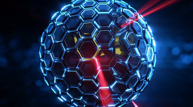 Spherical force field made of interlocking glowing rings in 3D space