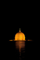 Illuminated Mosque Dome at Night Reflecting in Water, Ramadan Kareem Serenity, Jumma Mubarak Peace, Spiritual Glow