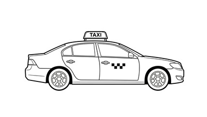 Fototapeta premium Simple black and white illustration of a taxi cab vehicle.