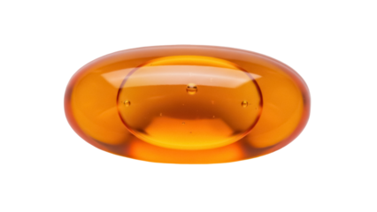 Shiny amber capsule isolated PNG on transparent background, golden gel pill for medicine and healthcare concepts, dietary supplement