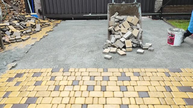 laying paving slabs