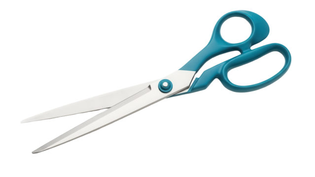 Teal handled scissors isolated PNG on transparent background, sharp cutting tool for crafts and office use - Powered by Adobe